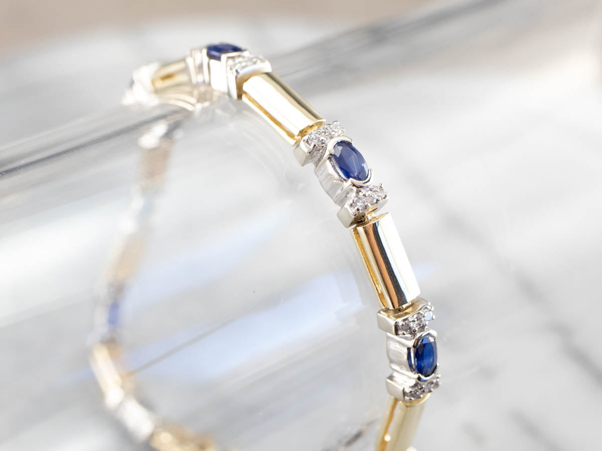 Two Tone Gold Sapphire and Diamond Bracelet