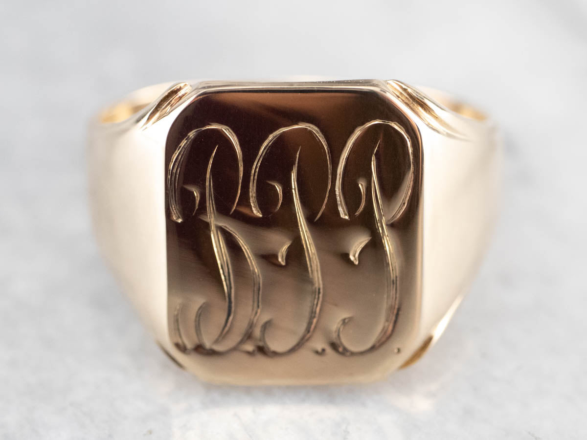 Gold "BPP" Monogrammed Signet Ring