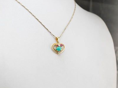 Amazonite Diamond Ruby Heart Gold Pendant
