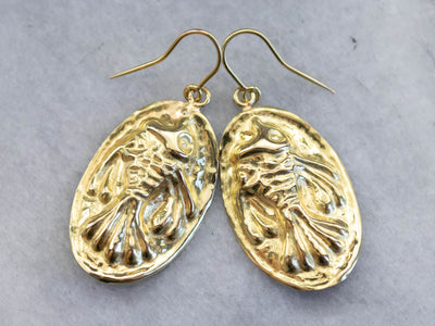 Vintage Green Gold Repousse Fish Drop Earrings