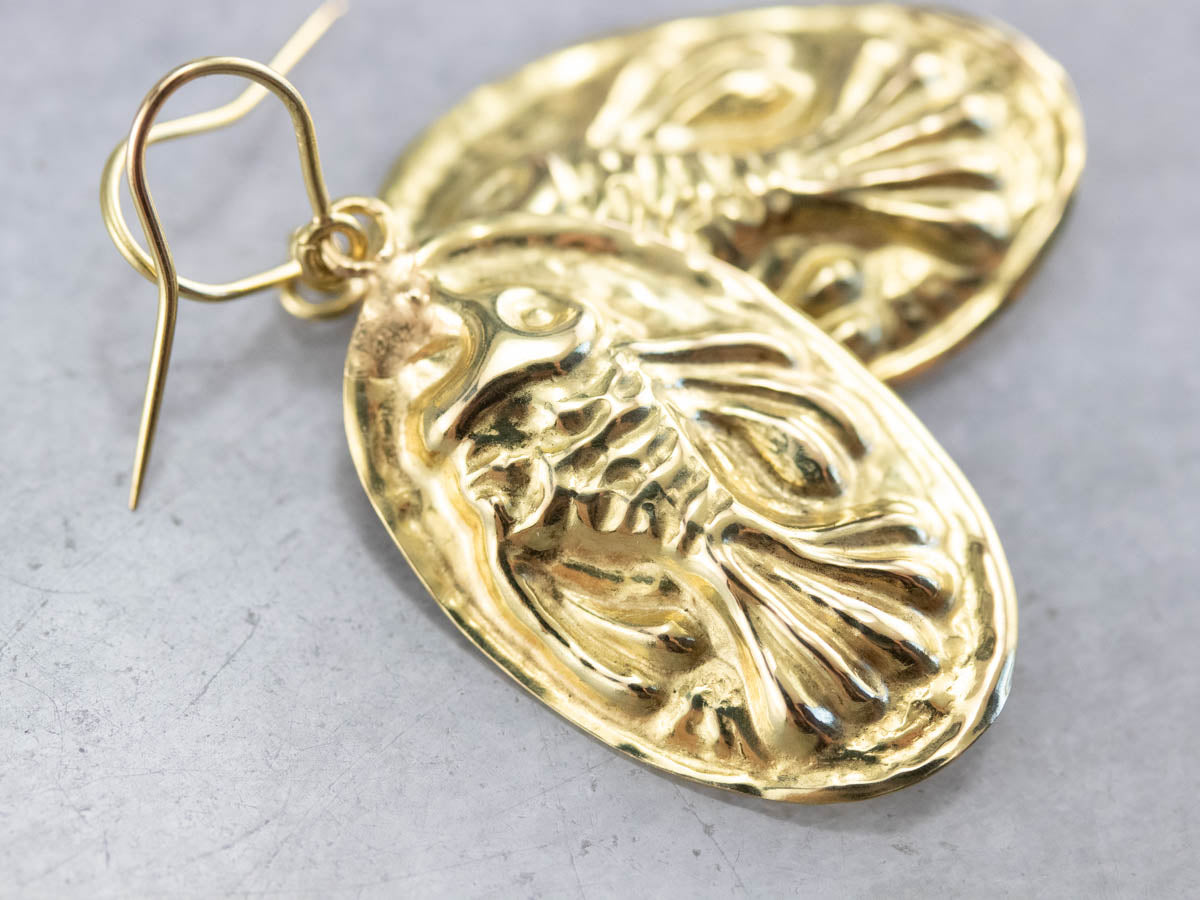 Vintage Green Gold Repousse Fish Drop Earrings - Market Square Jewelers