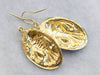 Vintage Green Gold Repousse Fish Drop Earrings