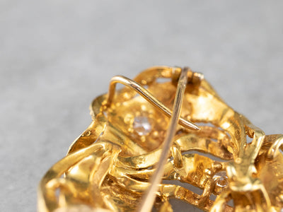 Diamond Textured Gold Knot Brooch Pendant