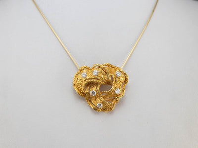 Diamond Textured Gold Knot Brooch Pendant