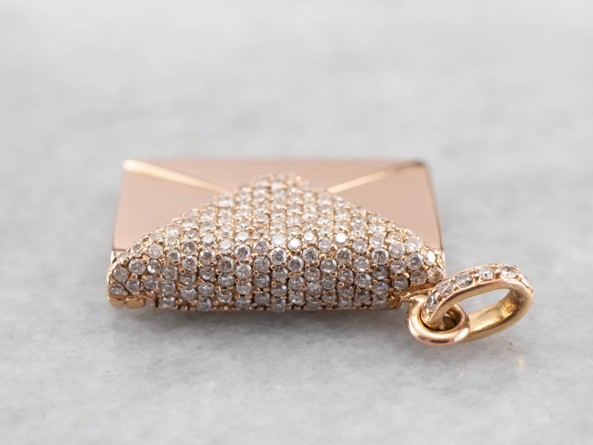 Diamond Encrusted Rose Gold Envelope Pendant