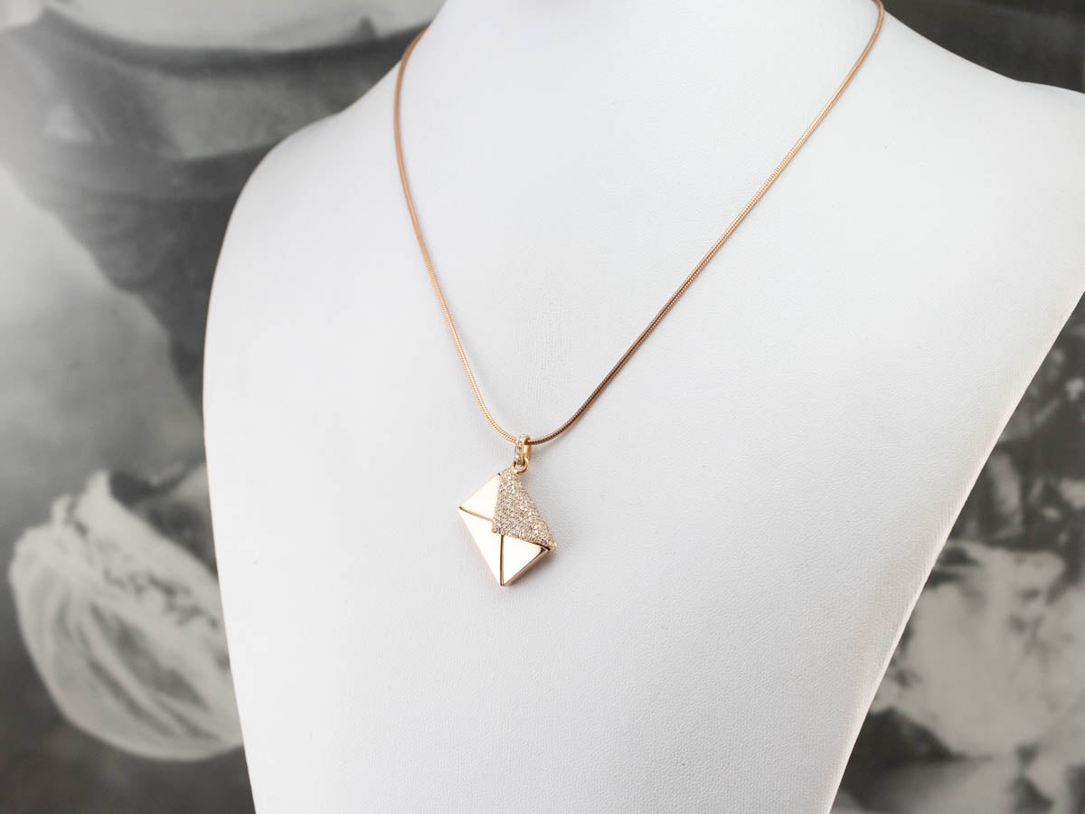 Diamond Encrusted Rose Gold Envelope Pendant