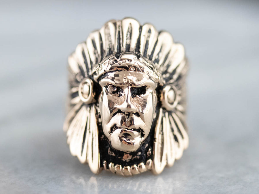 Native American Chief Gold Statement Ring