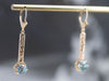 Blue Zircon Ornate Gold Bar Drop Earrings