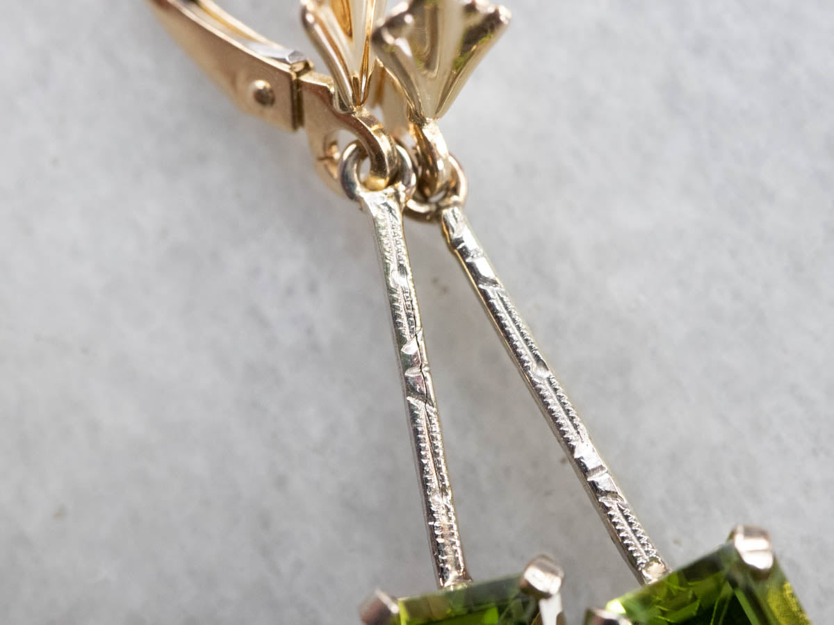 Two Tone Gold Peridot Earrings