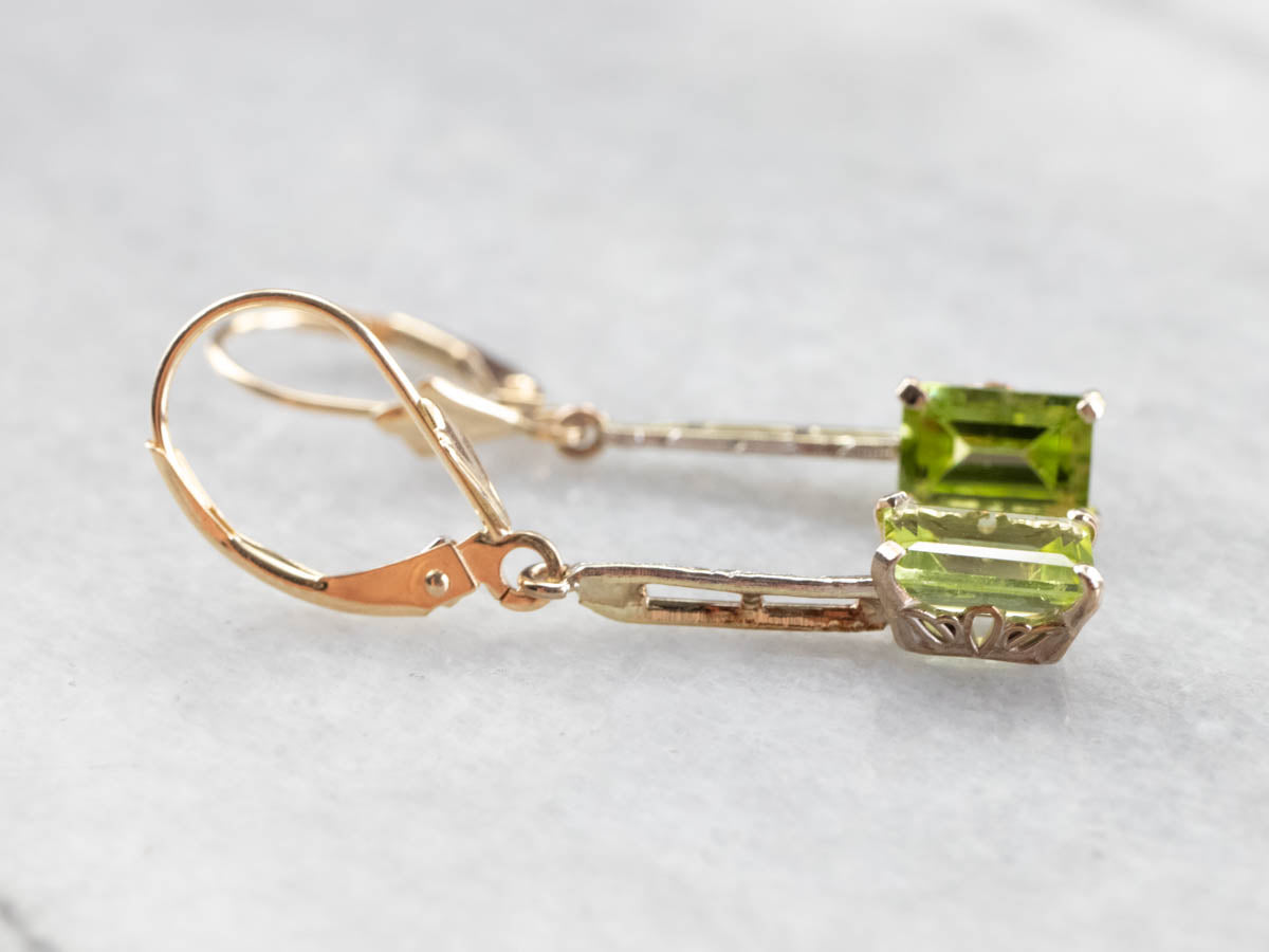 Two Tone Gold Peridot Earrings
