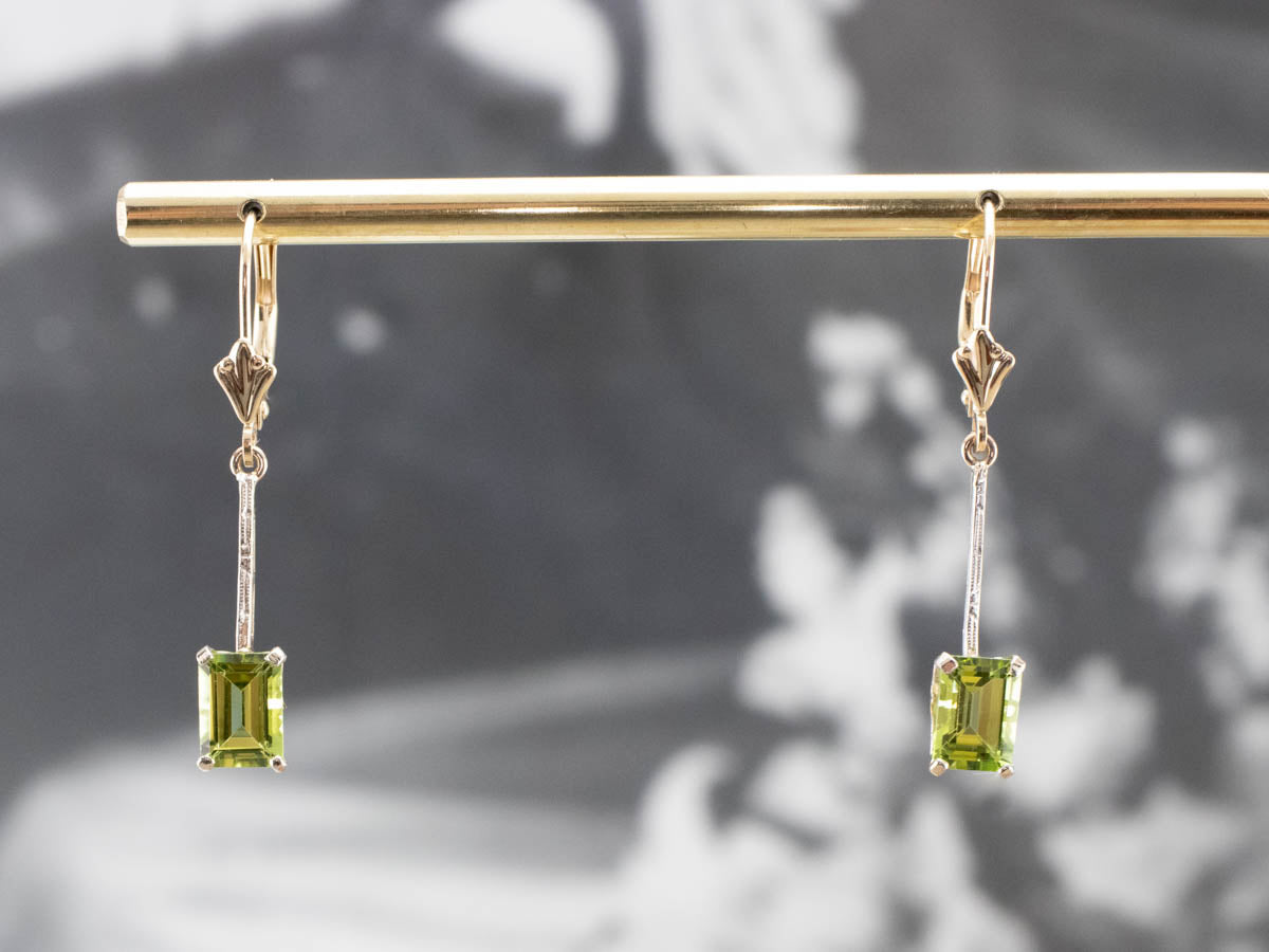 Two Tone Gold Peridot Earrings