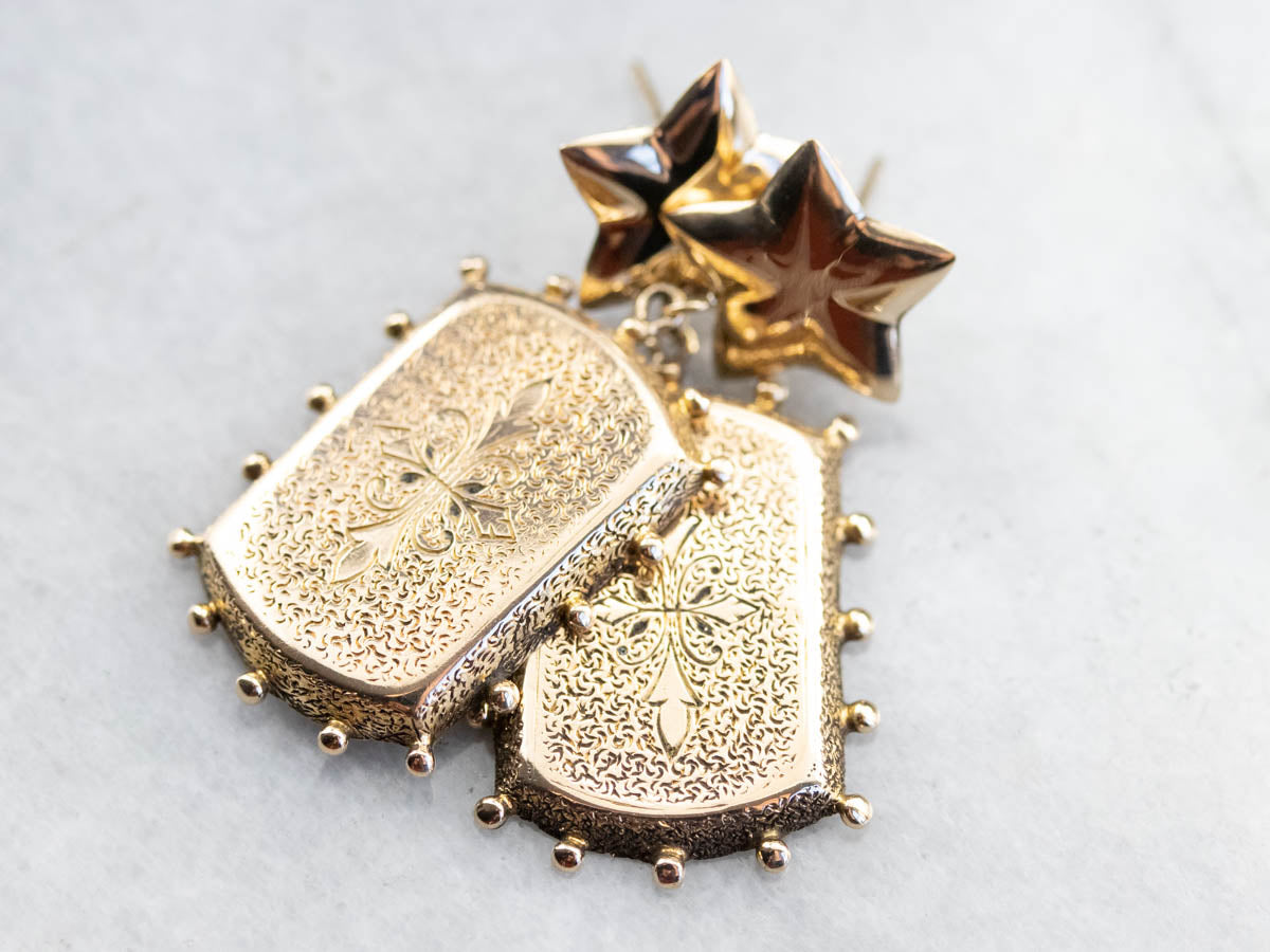 Pendientes colgantes de oro con textura adornada