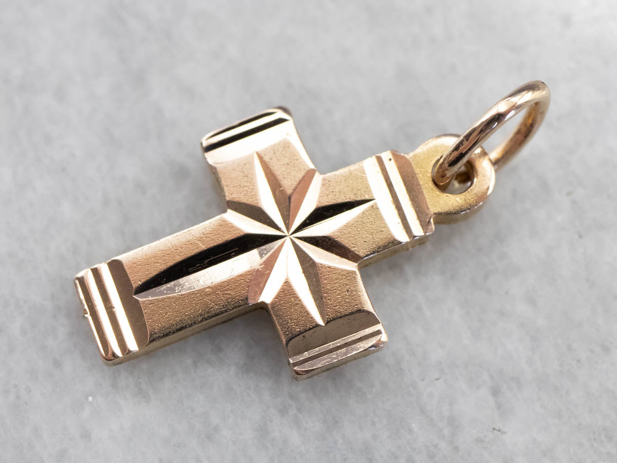 Faceted Gold Cross Religious Pendant