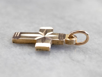 Faceted Gold Cross Religious Pendant
