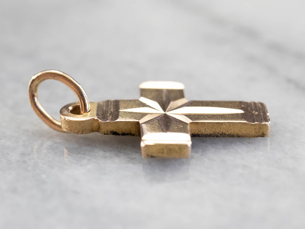 Faceted Gold Cross Religious Pendant