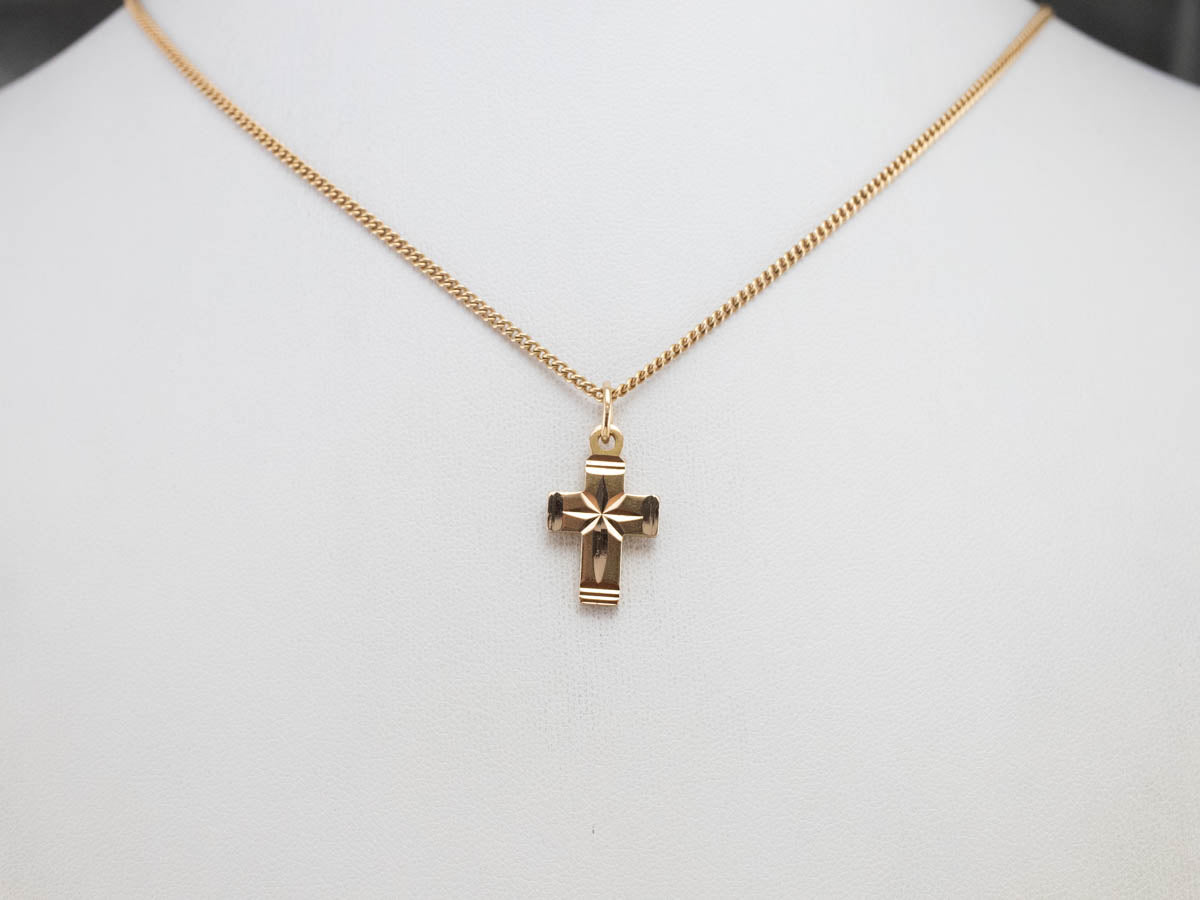 Faceted Gold Cross Religious Pendant