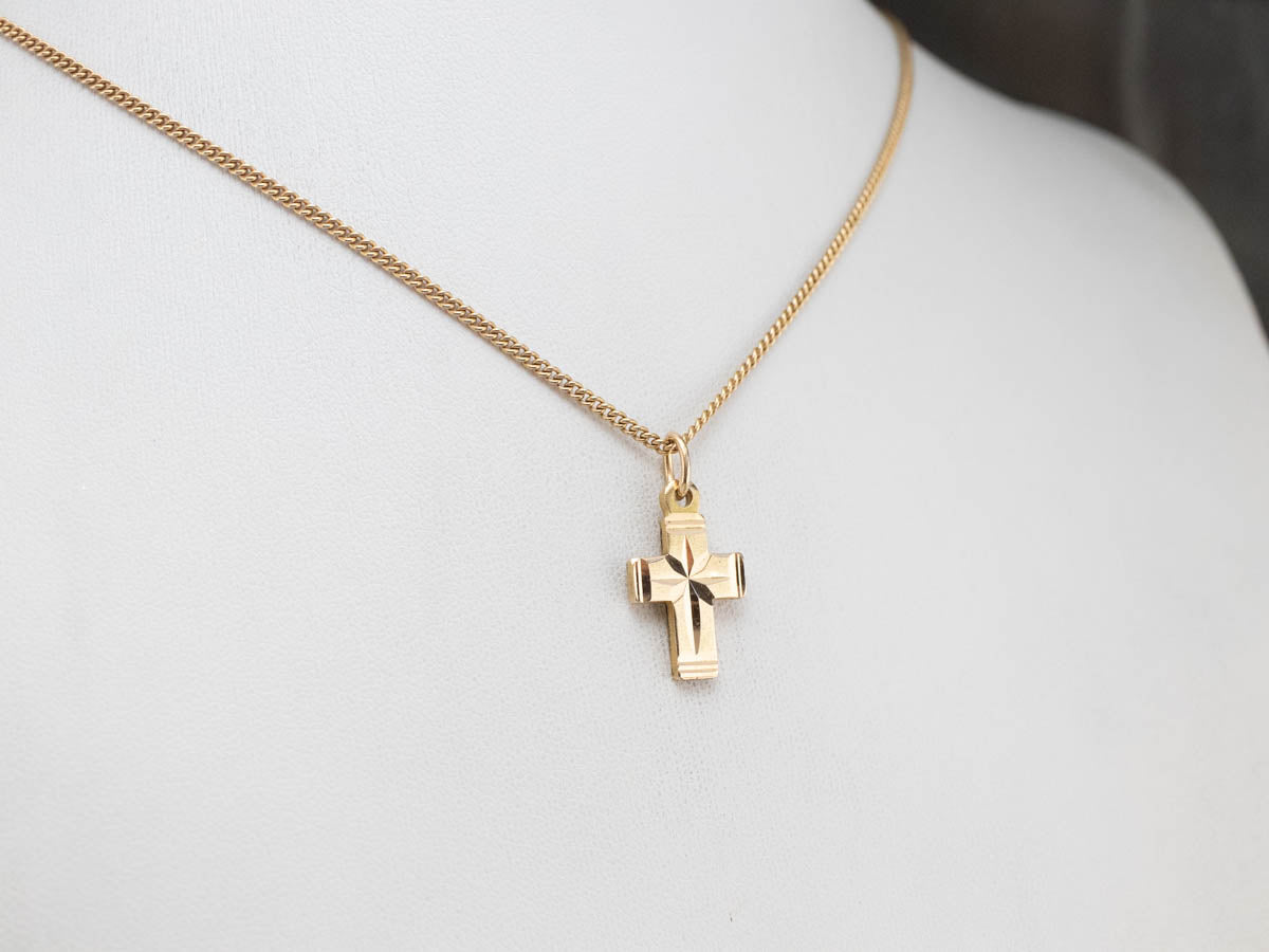 Faceted Gold Cross Religious Pendant