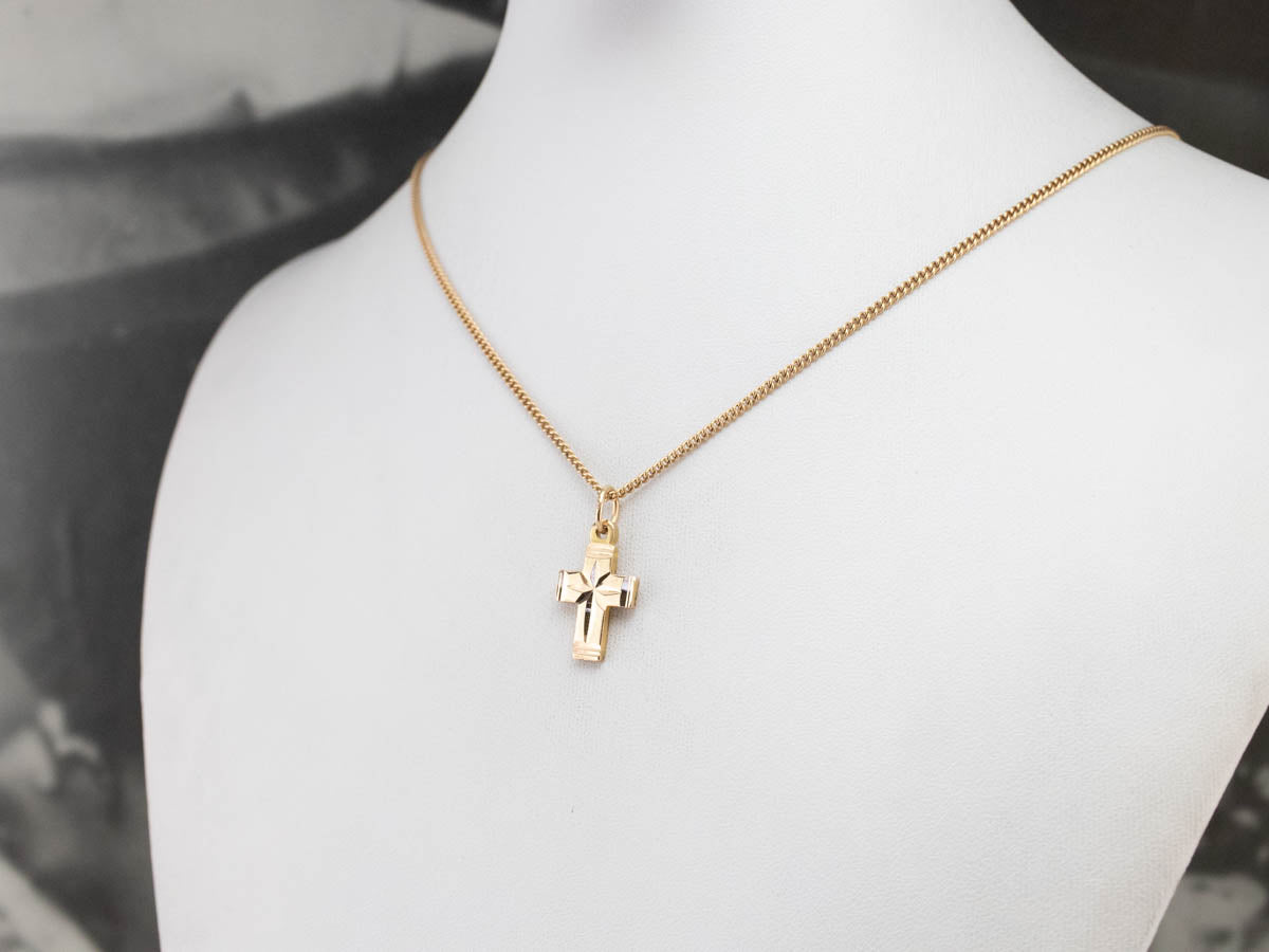 Faceted Gold Cross Religious Pendant