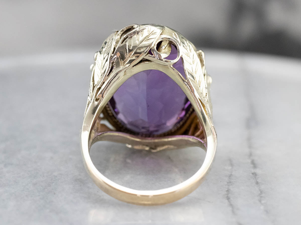 Anillo de cóctel botánico grande con amatista