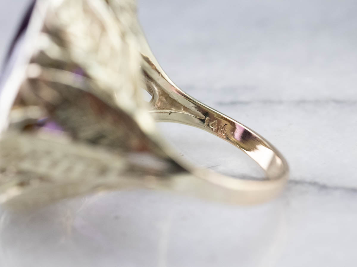 Anillo de cóctel botánico grande con amatista