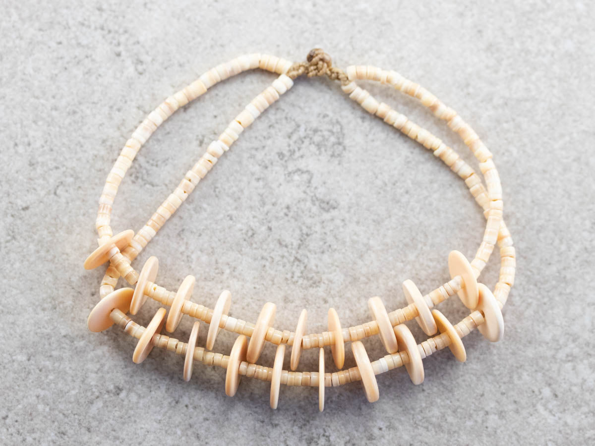 Native American Shell Bead Necklace and Bracelet Set