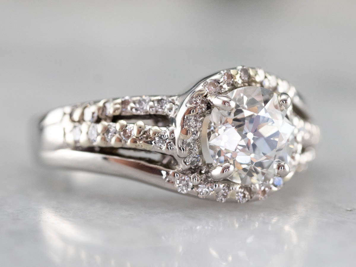 European Cut Diamond Platinum Engagement Ring