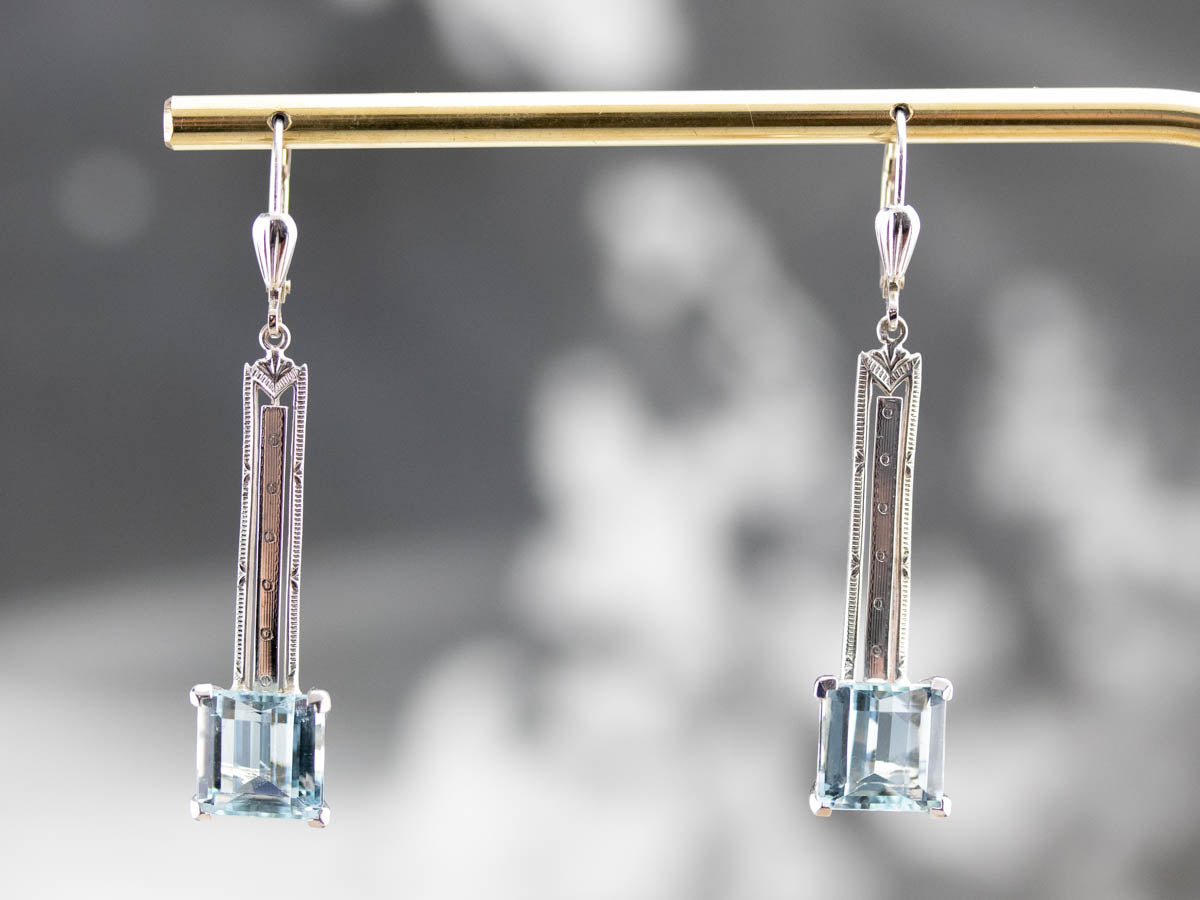 Art Deco Aquamarine Drop Earrings