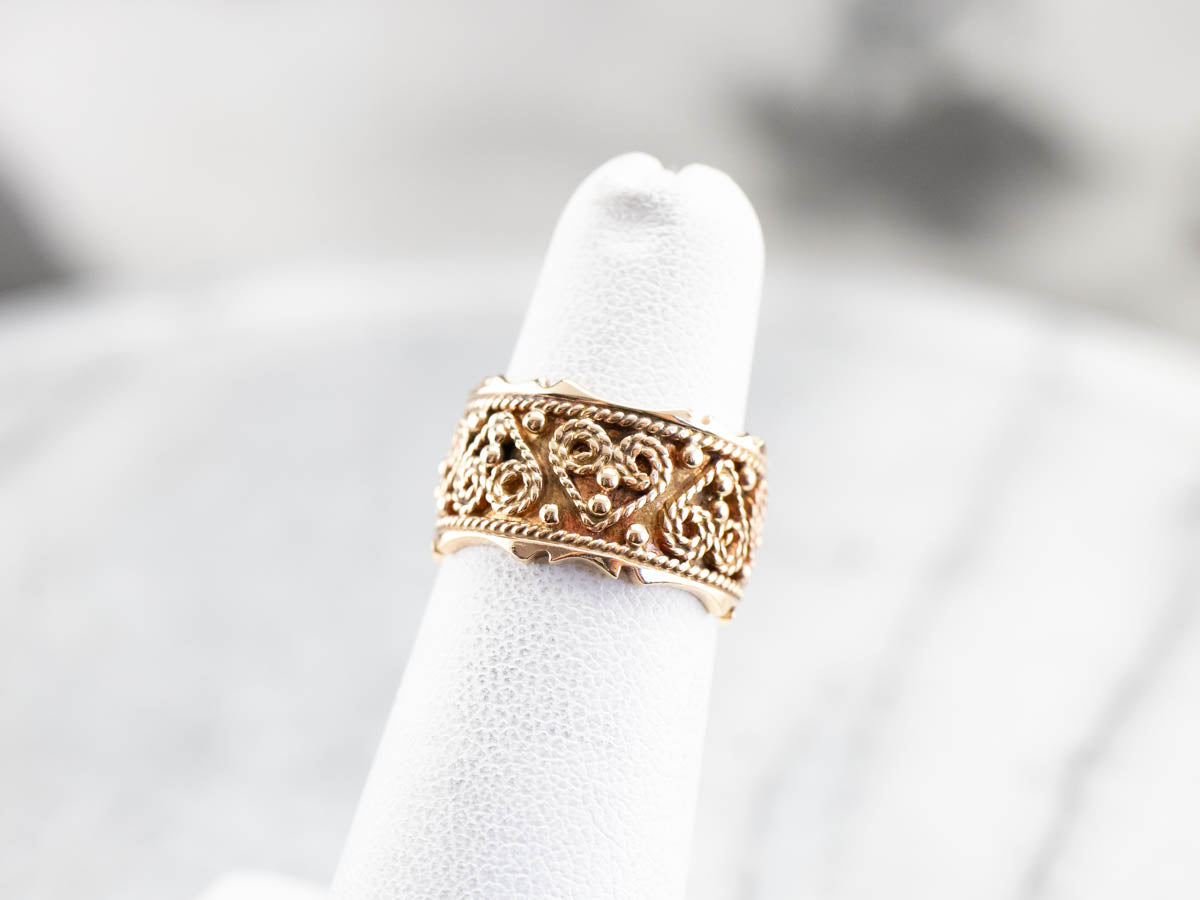 Ornate Yellow Gold Heart Pattern Band