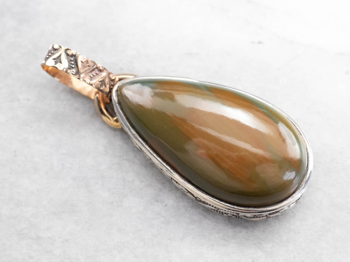 Earthy Brown Jasper Mixed Metal Statement Pendant