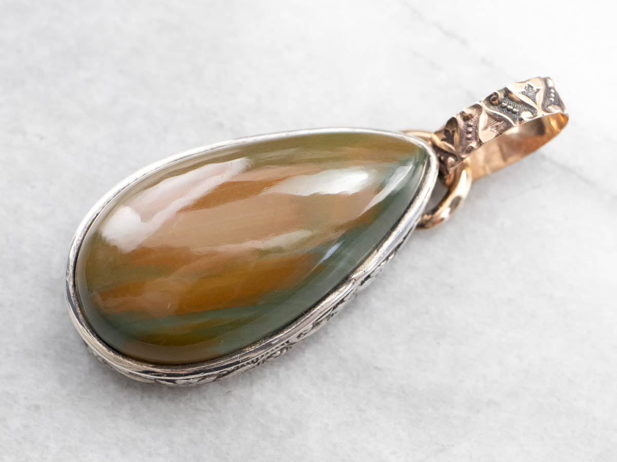 Earthy Brown Jasper Mixed Metal Statement Pendant
