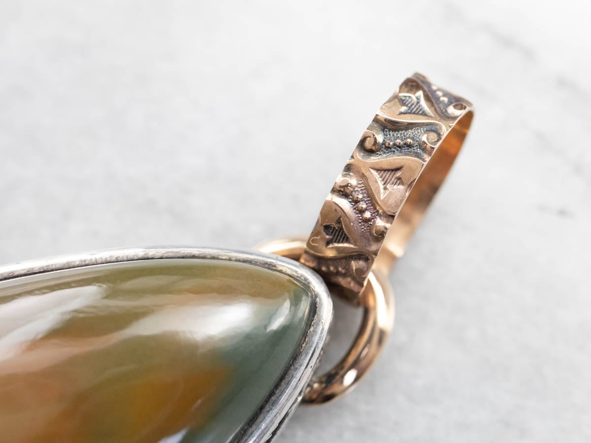 Earthy Brown Jasper Mixed Metal Statement Pendant