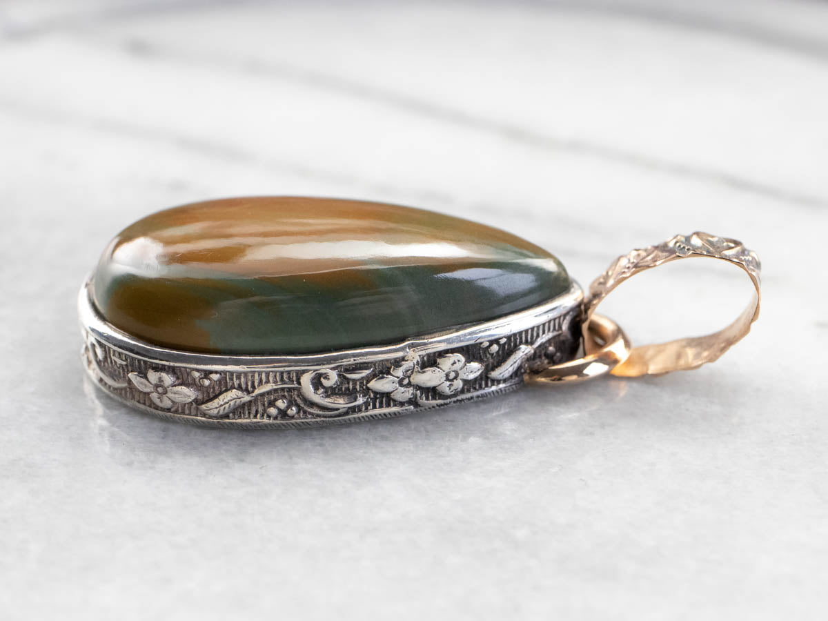 Earthy Brown Jasper Mixed Metal Statement Pendant