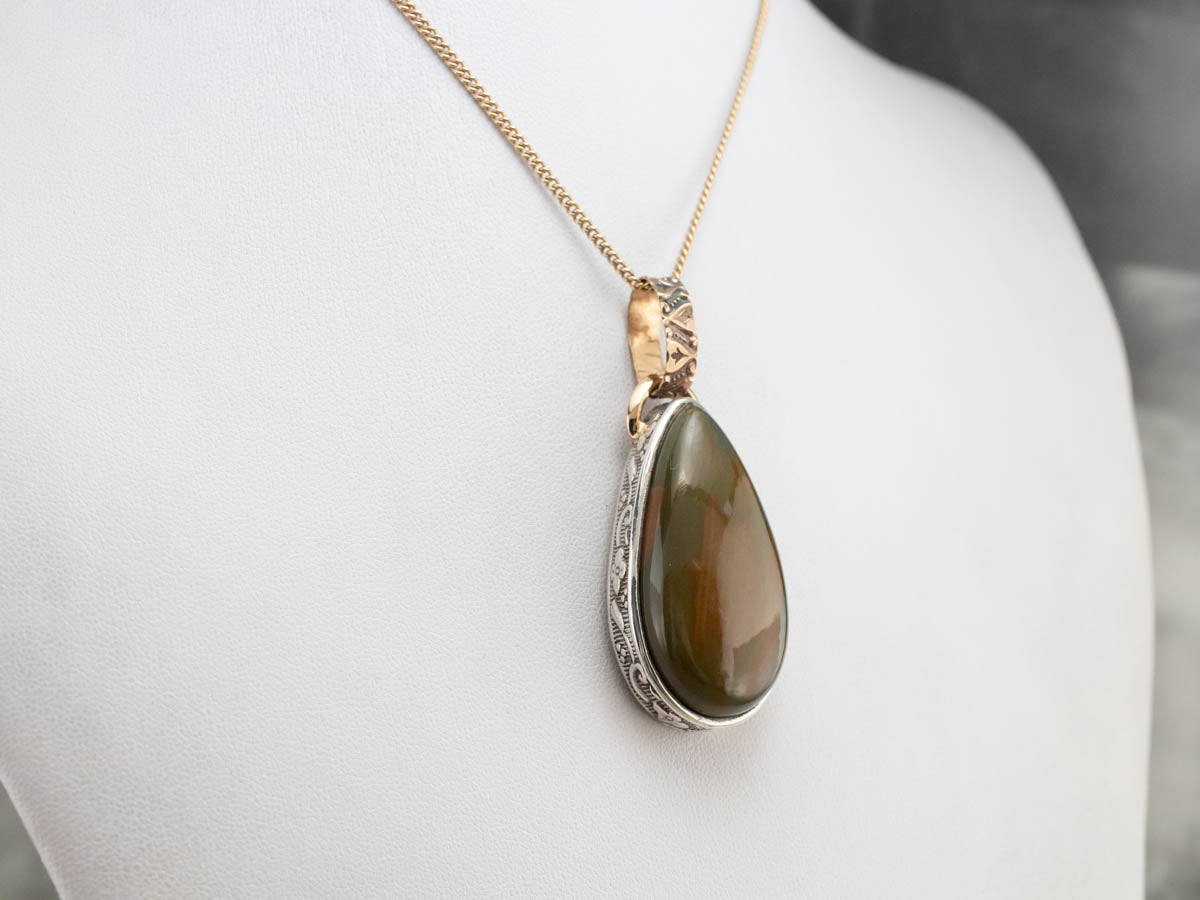 Earthy Brown Jasper Mixed Metal Statement Pendant