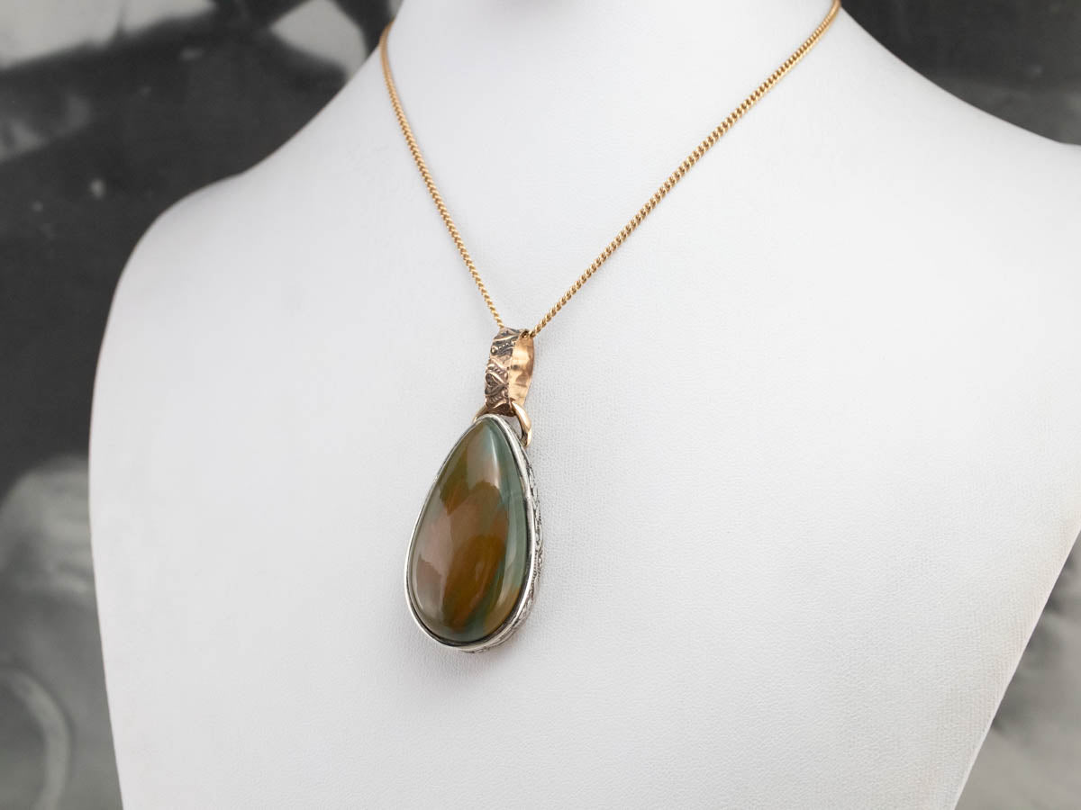 Earthy Brown Jasper Mixed Metal Statement Pendant