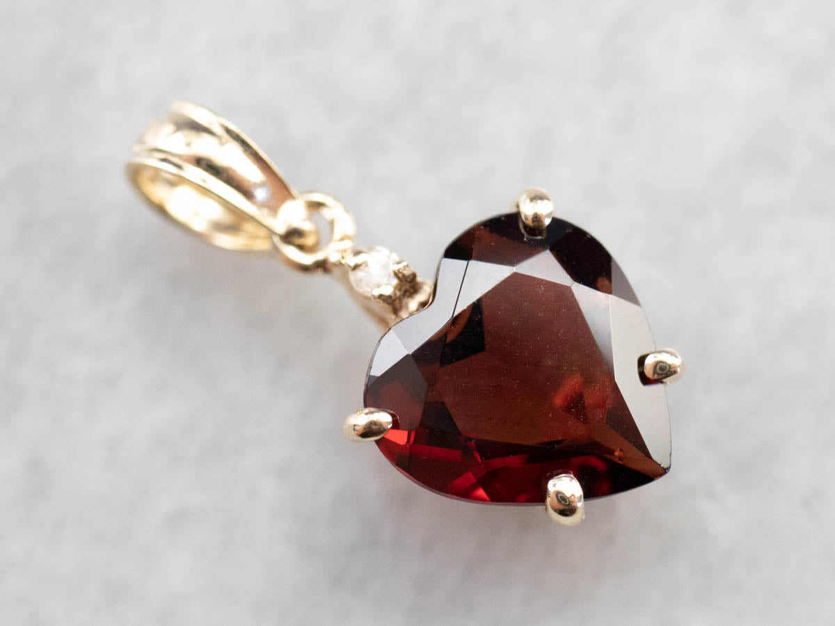 Gold Garnet Heart and Diamond Pendant