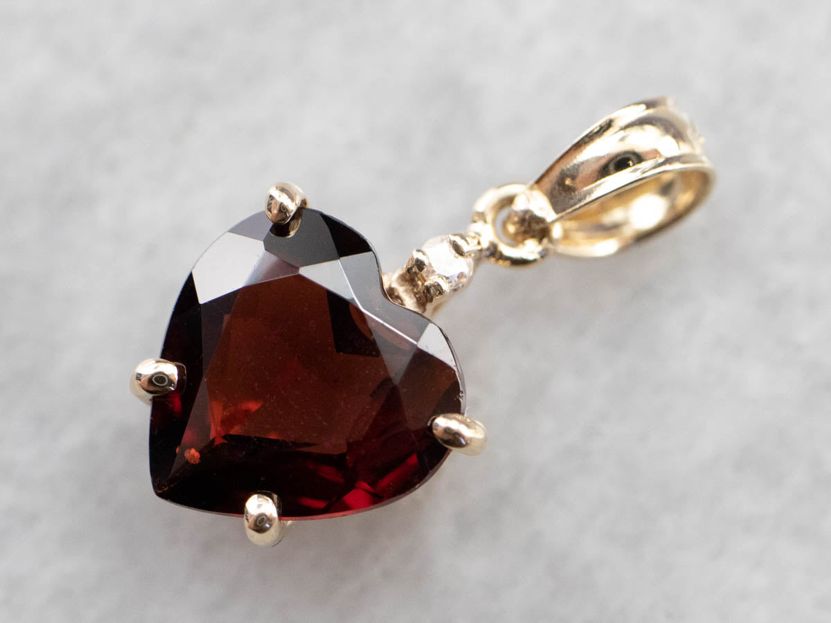 Gold Garnet Heart and Diamond Pendant