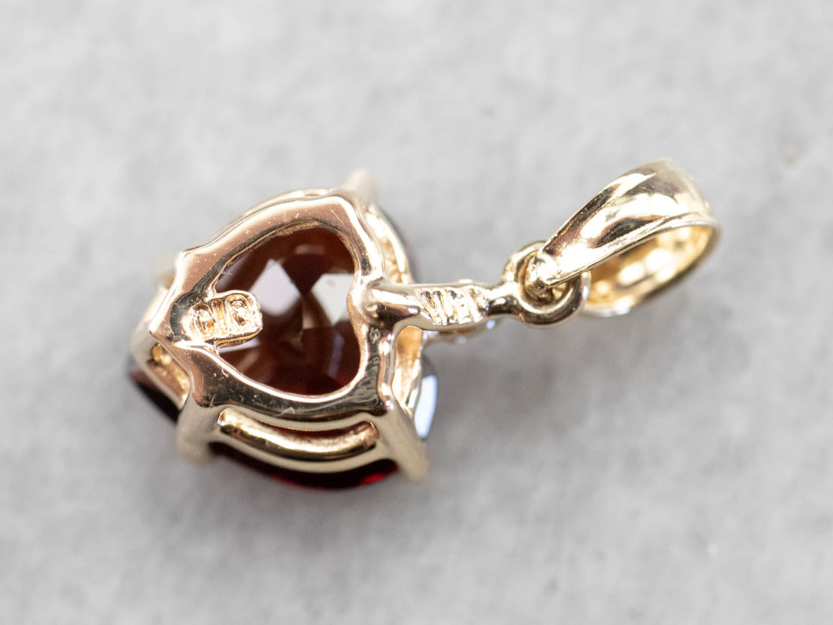 Gold Garnet Heart and Diamond Pendant