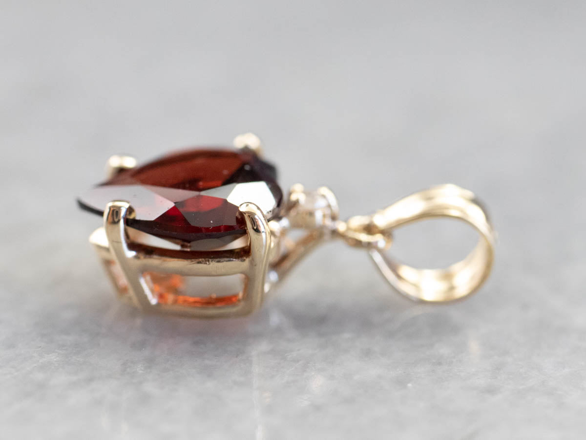 Gold Garnet Heart and Diamond Pendant
