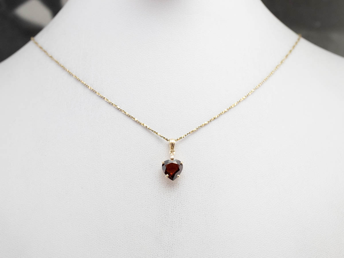 Gold Garnet Heart and Diamond Pendant