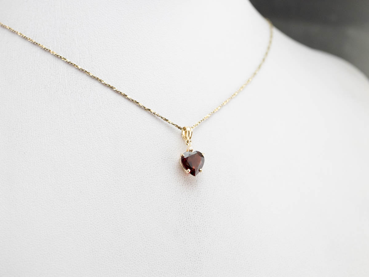 Gold Garnet Heart and Diamond Pendant