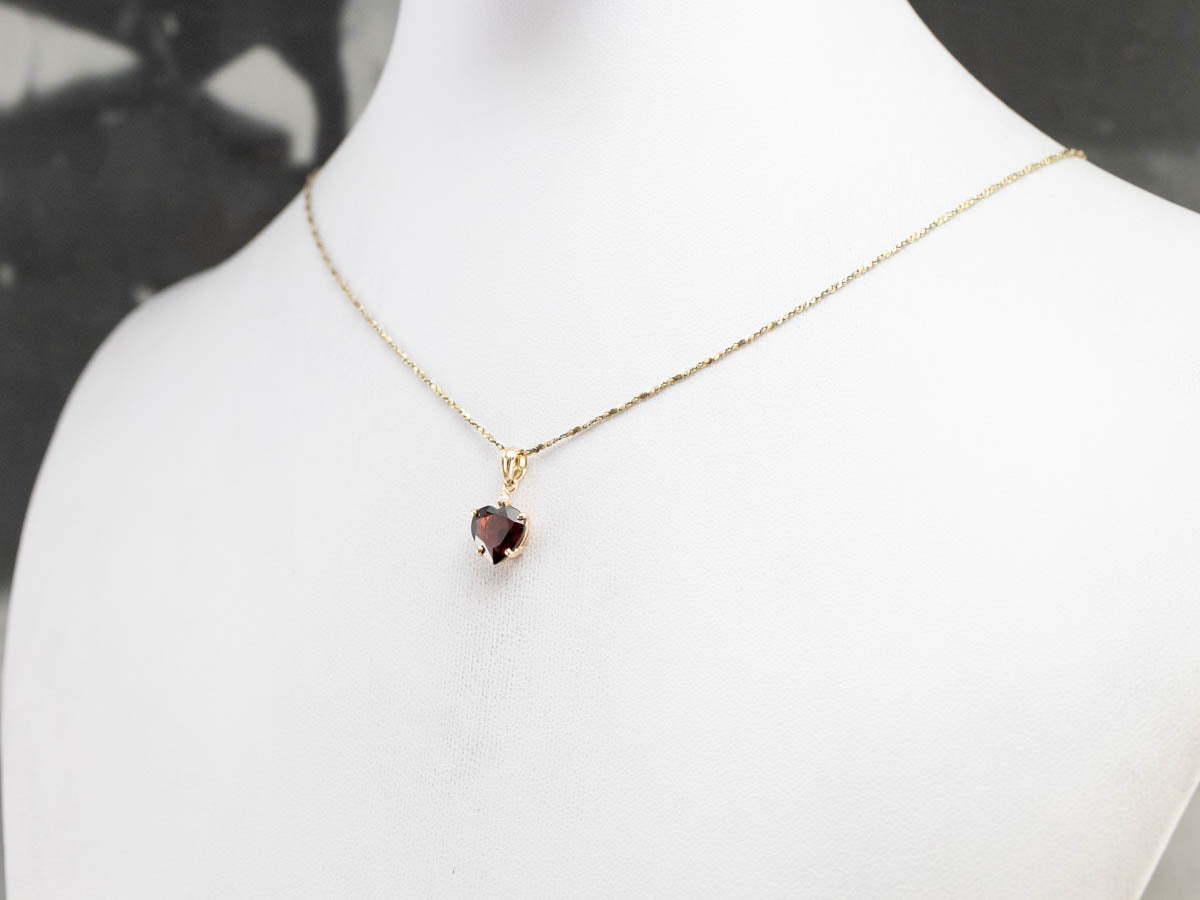Gold Garnet Heart and Diamond Pendant
