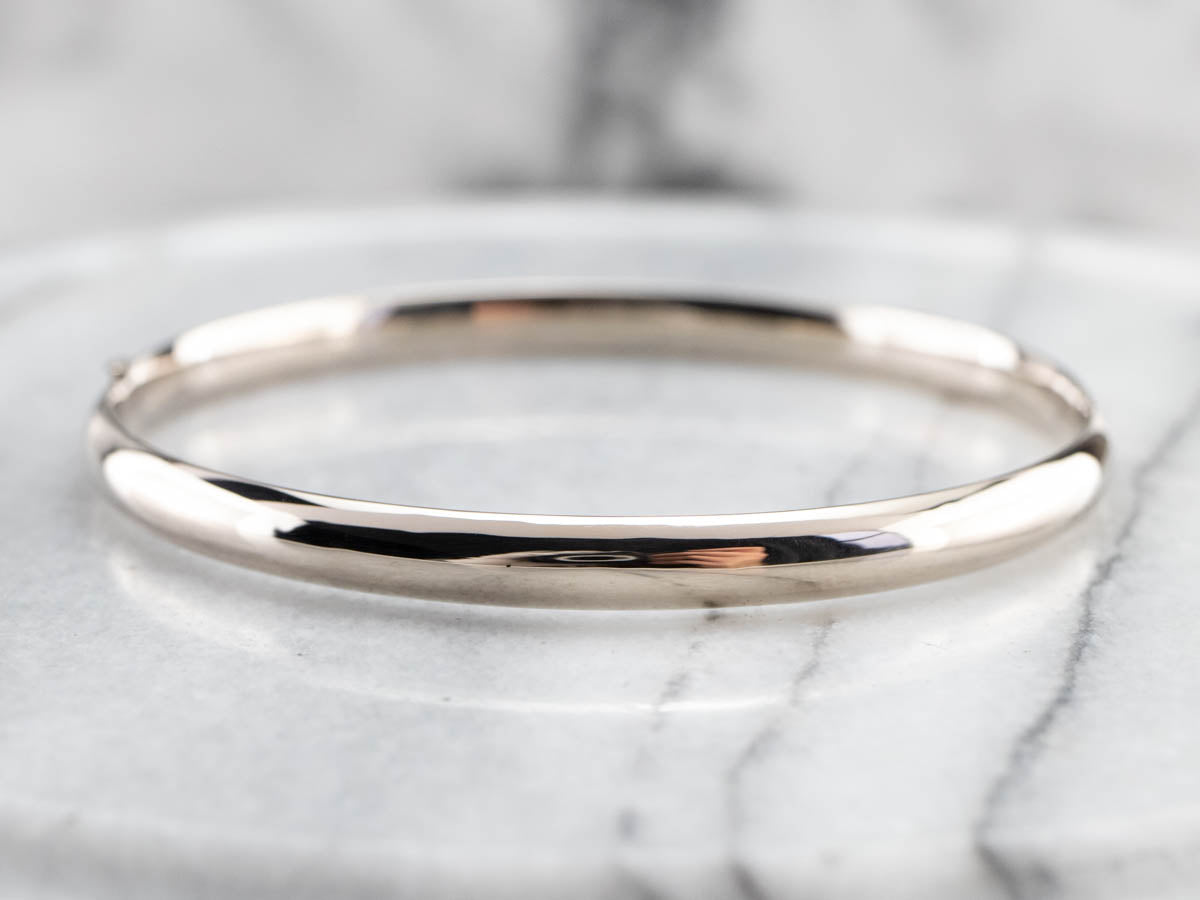 Plain Hinged White Gold Bangle Bracelet