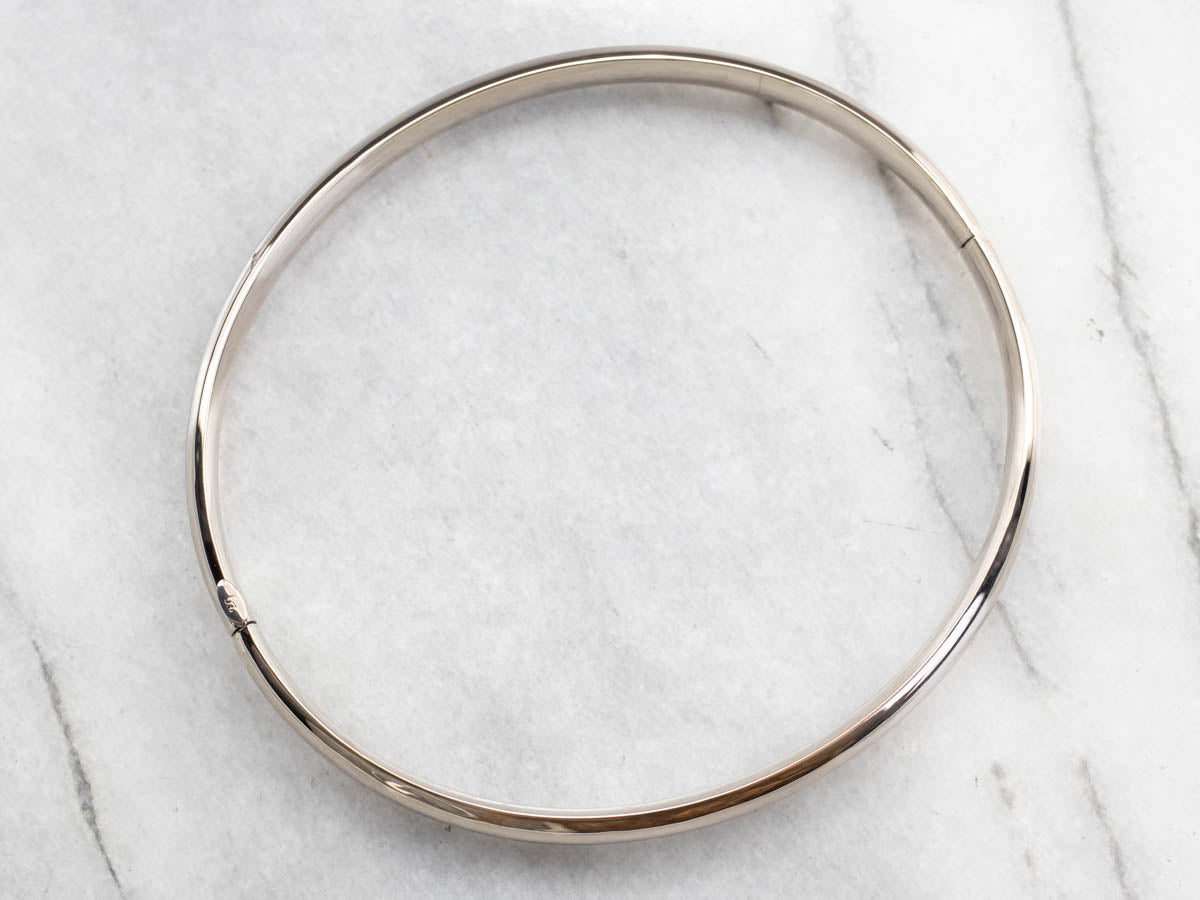 Plain Hinged White Gold Bangle Bracelet