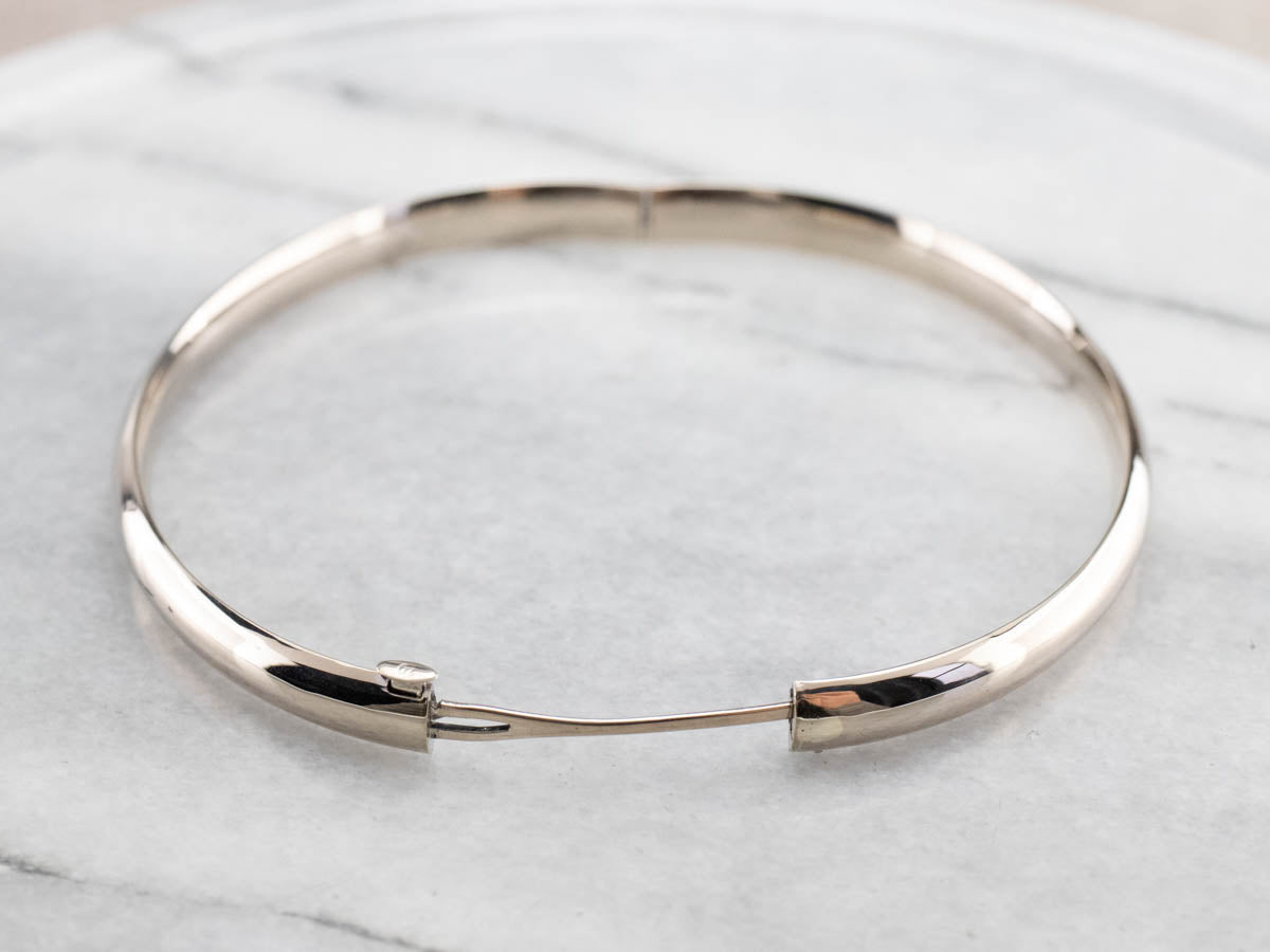 Plain Hinged White Gold Bangle Bracelet