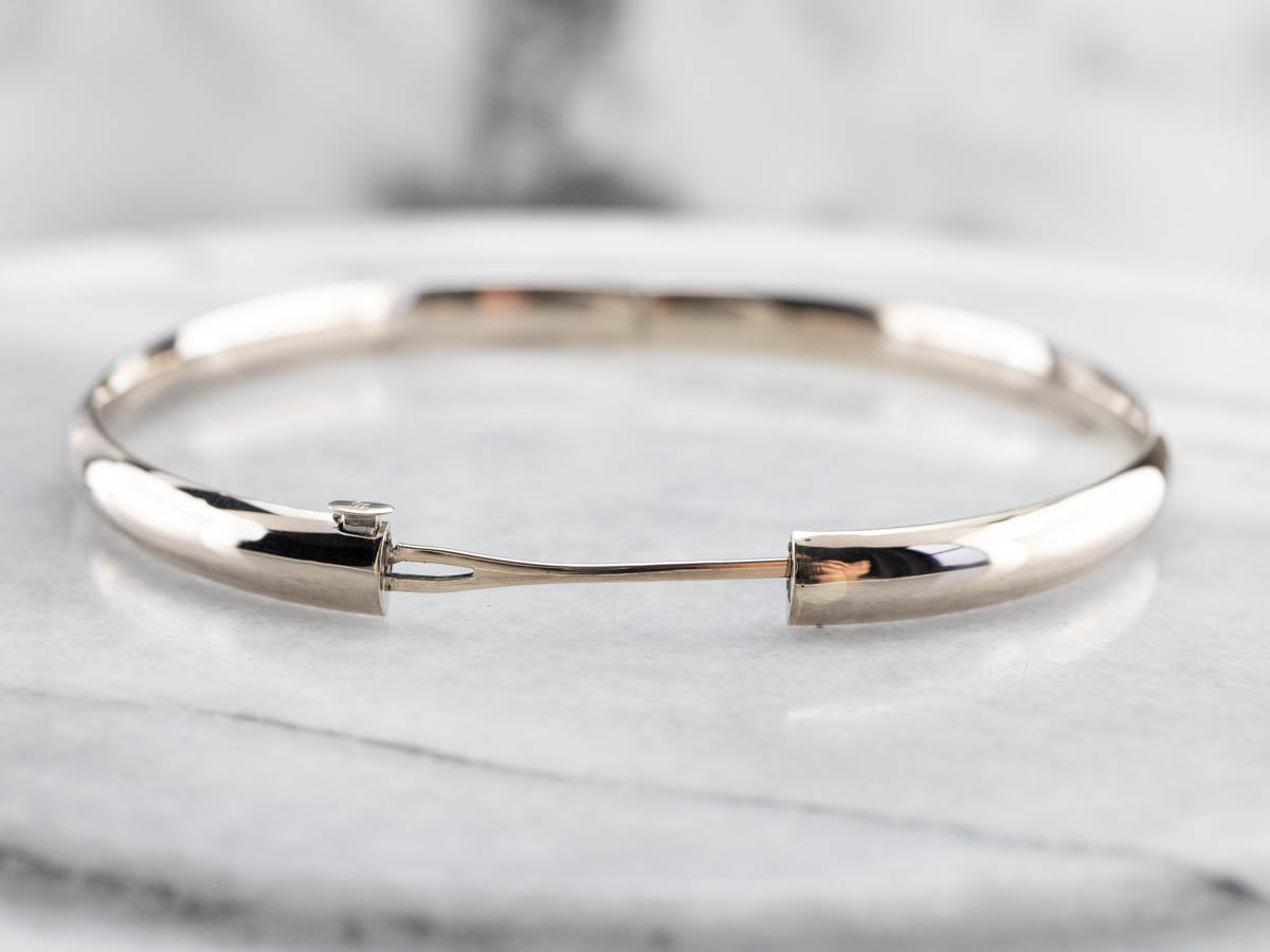 Plain Hinged White Gold Bangle Bracelet