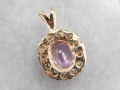 Pink Sapphire Diamond Halo Gold Pendant