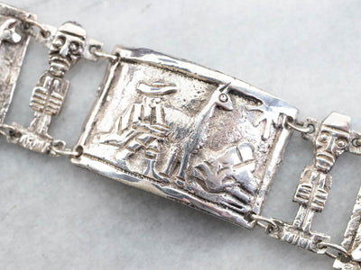 Peruvian Llama Silver Panel Bracelet