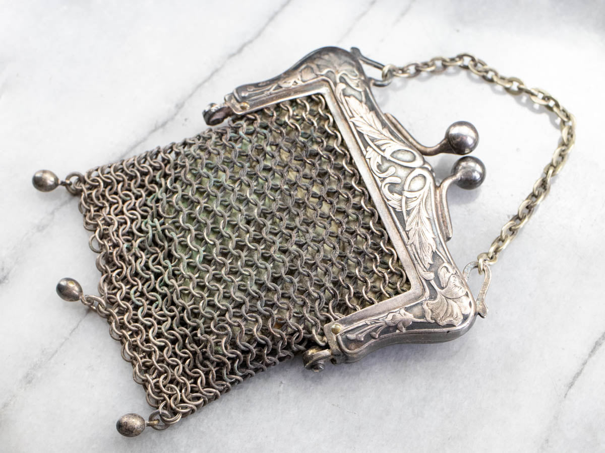 Proantic: Silver Evening Bag With Its Coin Purse