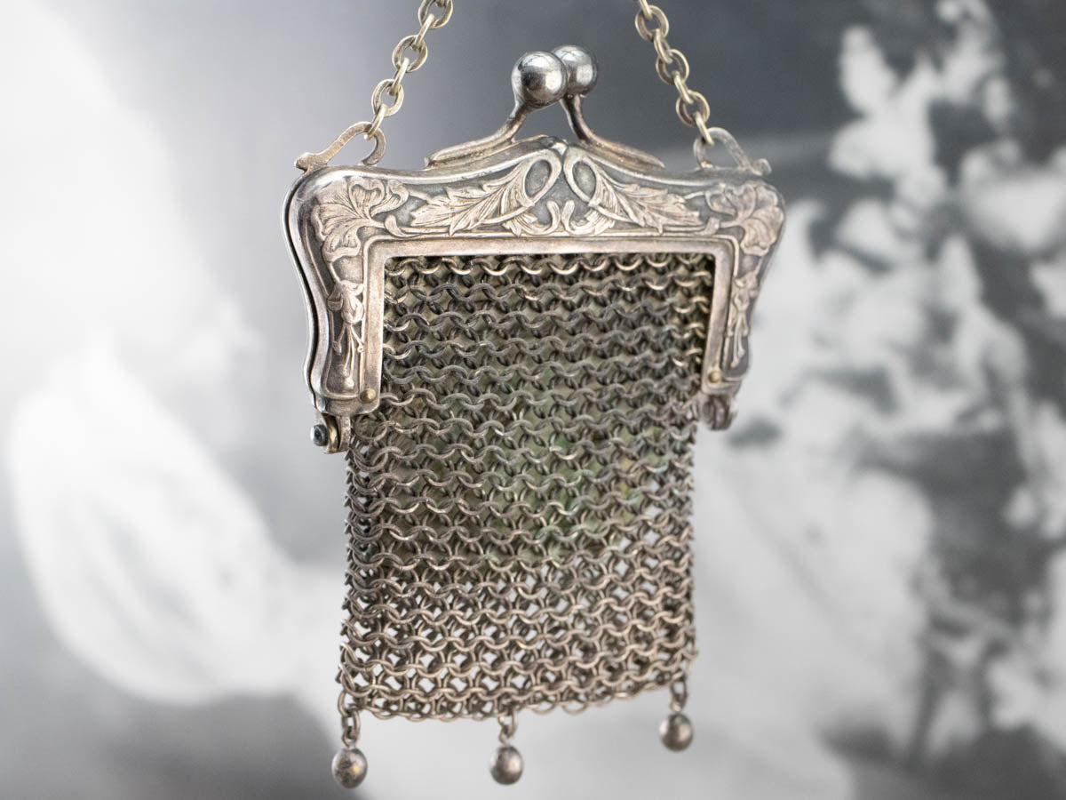 Vintage Mesh Silver and Gray Rhinestone Mesh Purse → Hotbox Vintage