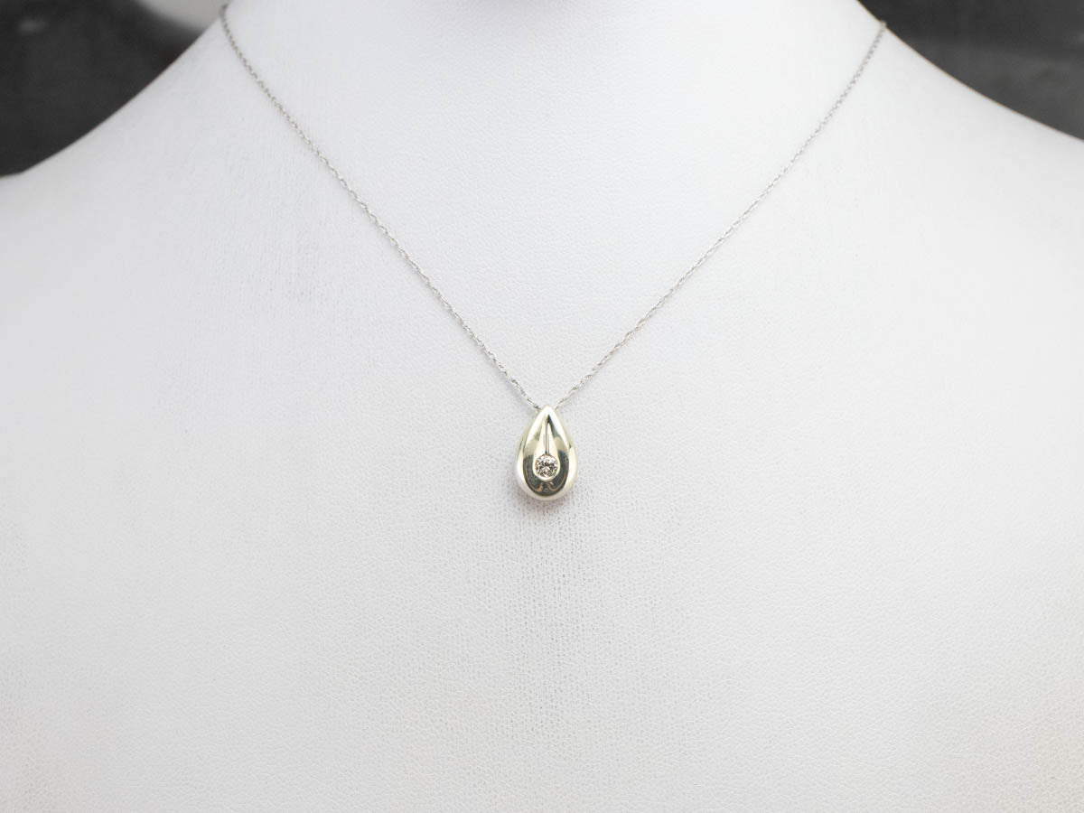 Teardrop Diamond Pendant in White Gold